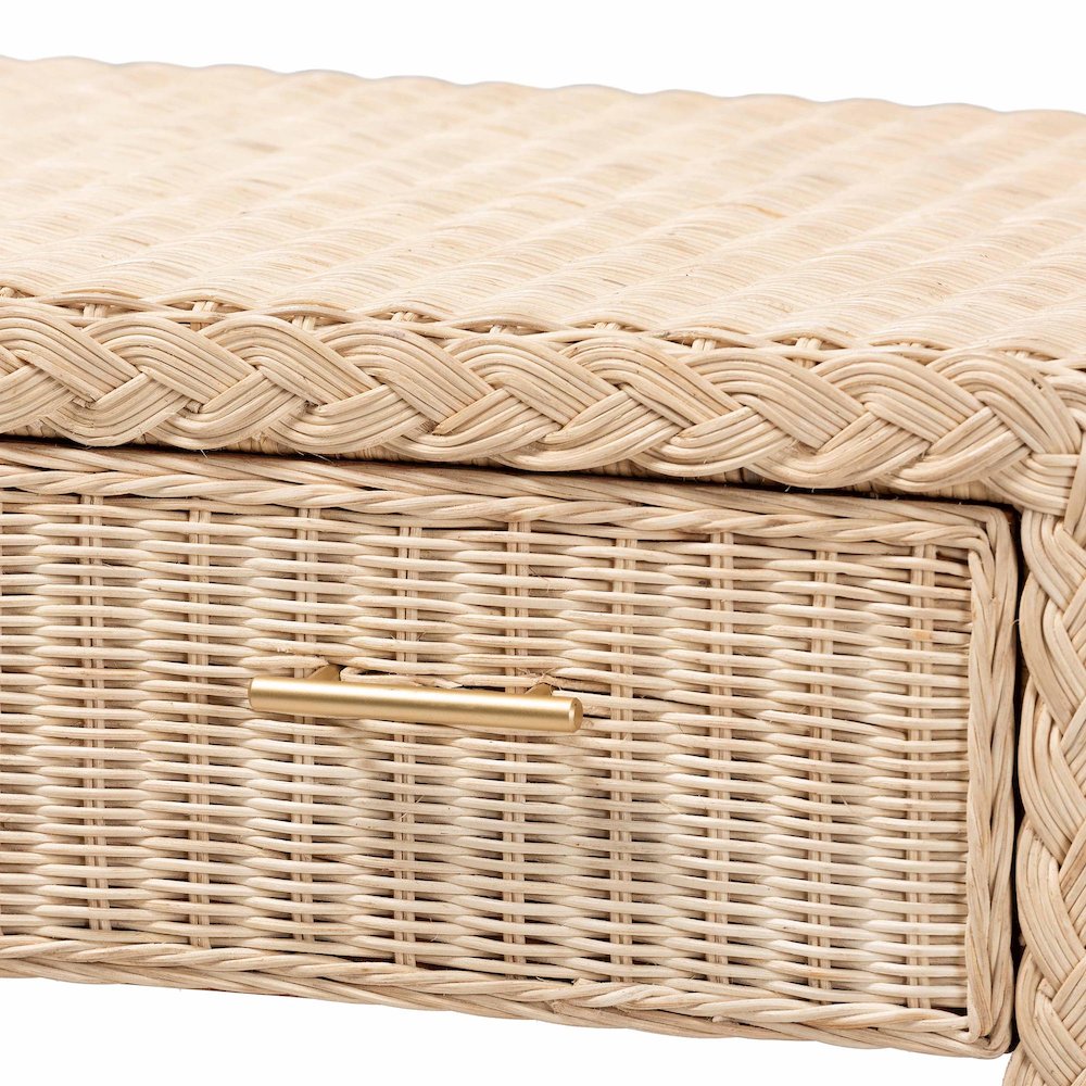 Lanica Japandi Sun Bleached Rattan 2-Drawer Console Table. Picture 6
