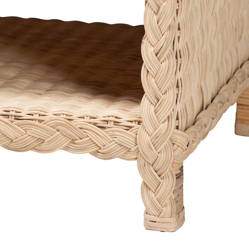 Lanica Japandi Sun Bleached Rattan 2-Drawer Console Table. Picture 7