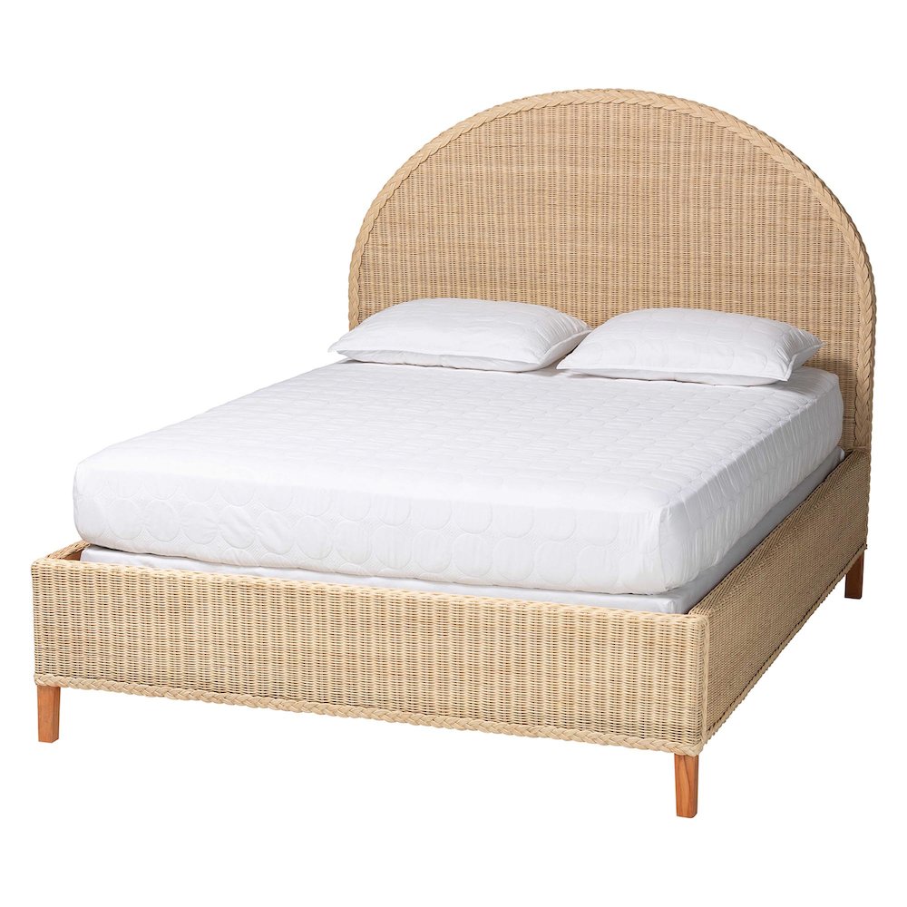 Lanica Japandi Sun-Bleached Braided Rattan Queen Size Bed. Picture 1