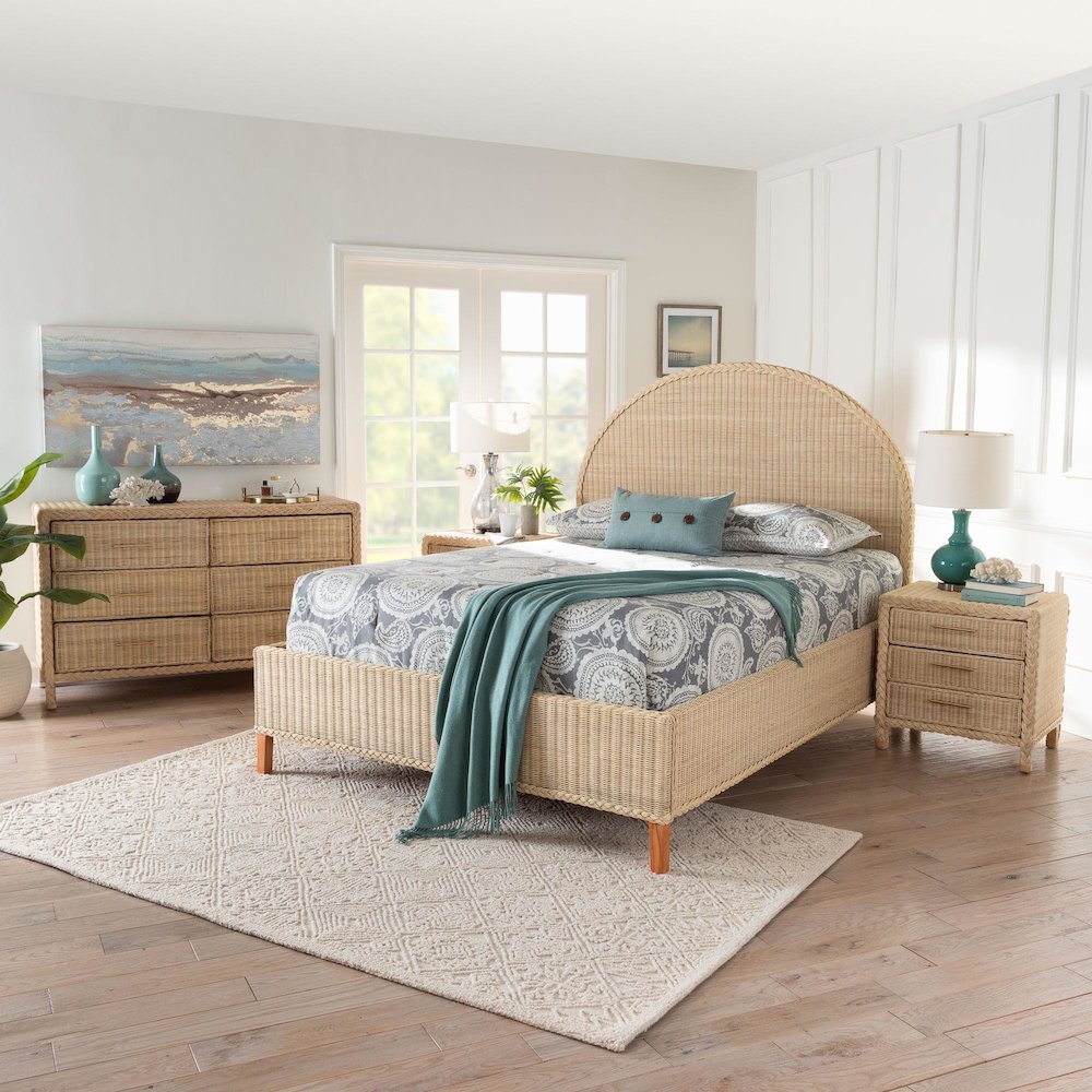 Lanica Japandi Sun-Bleached Braided Rattan Queen Size 4-Piece Bedroom Set. Picture 11