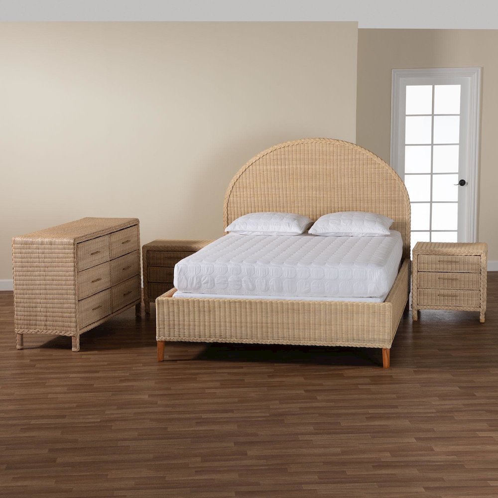 Lanica Japandi Sun-Bleached Braided Rattan Queen Size 4-Piece Bedroom Set. Picture 12