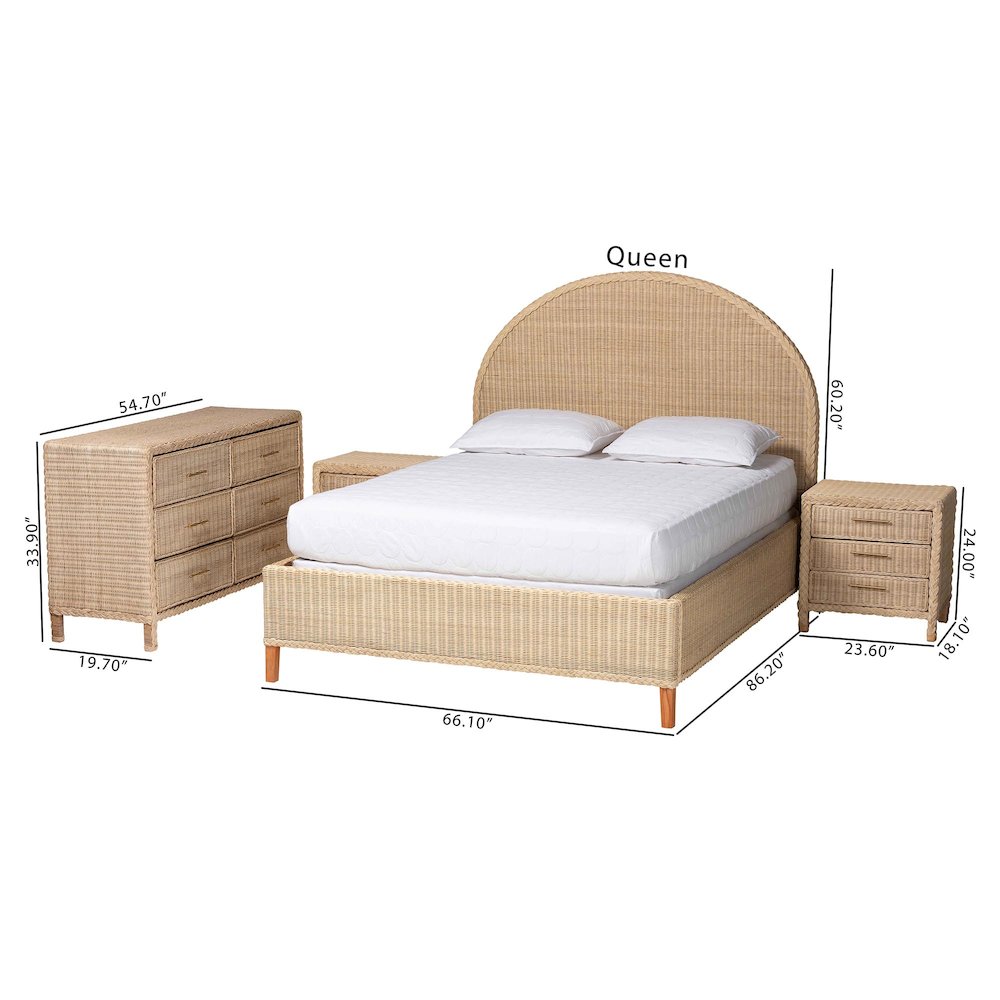 Lanica Japandi Sun-Bleached Braided Rattan Queen Size 4-Piece Bedroom Set. Picture 13