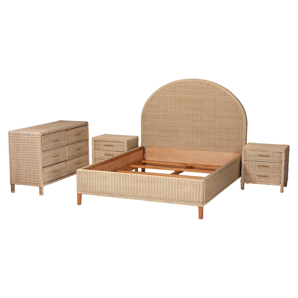 Lanica Japandi Sun-Bleached Braided Rattan Queen Size 4-Piece Bedroom Set. Picture 2