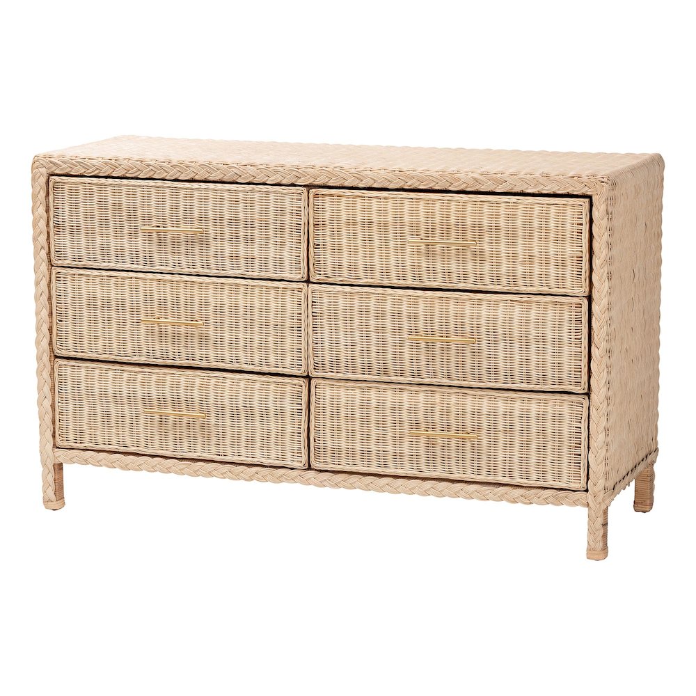 Lanica Japandi Sun-Bleached Braided Rattan Queen Size 4-Piece Bedroom Set. Picture 5