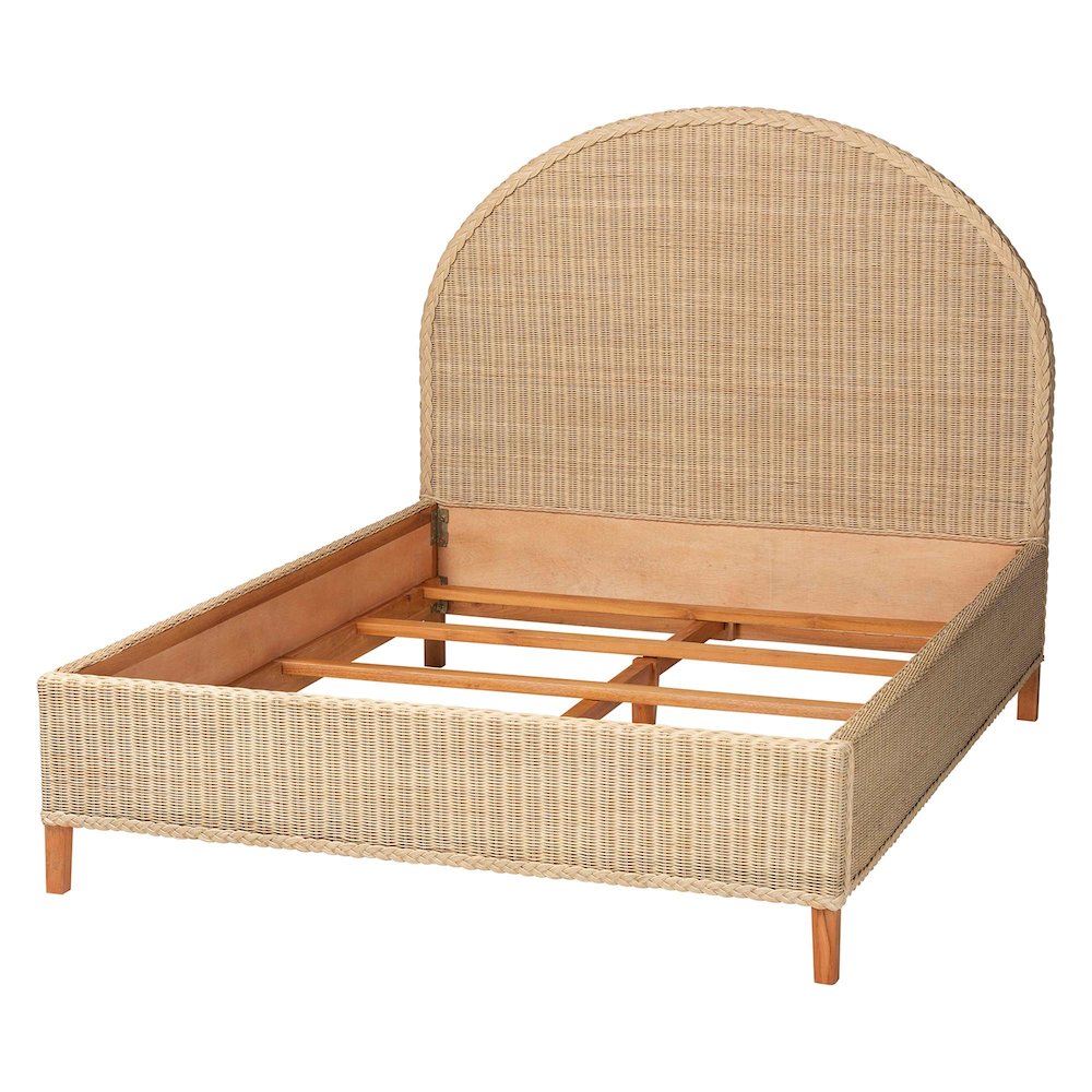 Lanica Japandi Sun-Bleached Braided Rattan Queen Size Bed. Picture 3