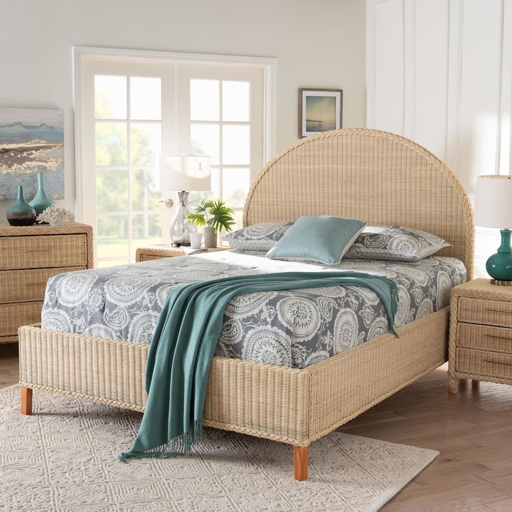 Lanica Japandi Sun-Bleached Braided Rattan Queen Size Bed. Picture 7