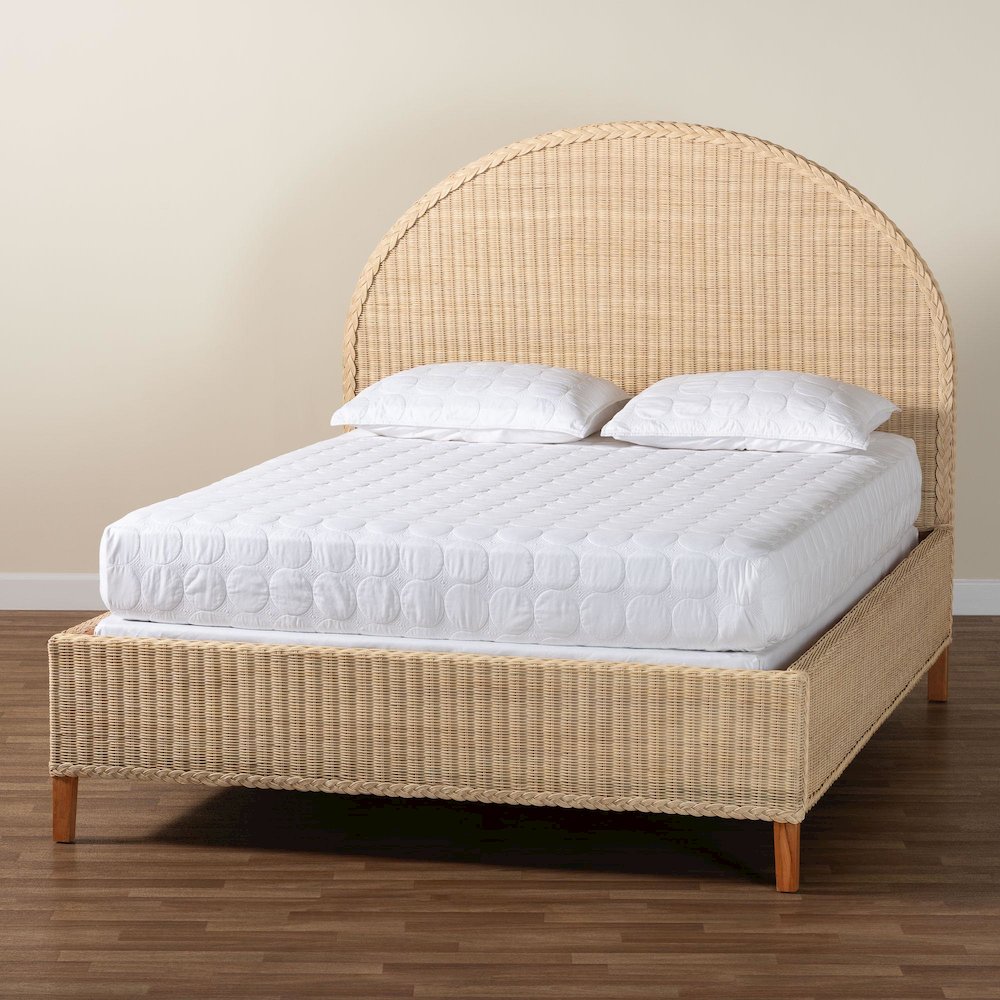 Lanica Japandi Sun-Bleached Braided Rattan Queen Size Bed. Picture 8