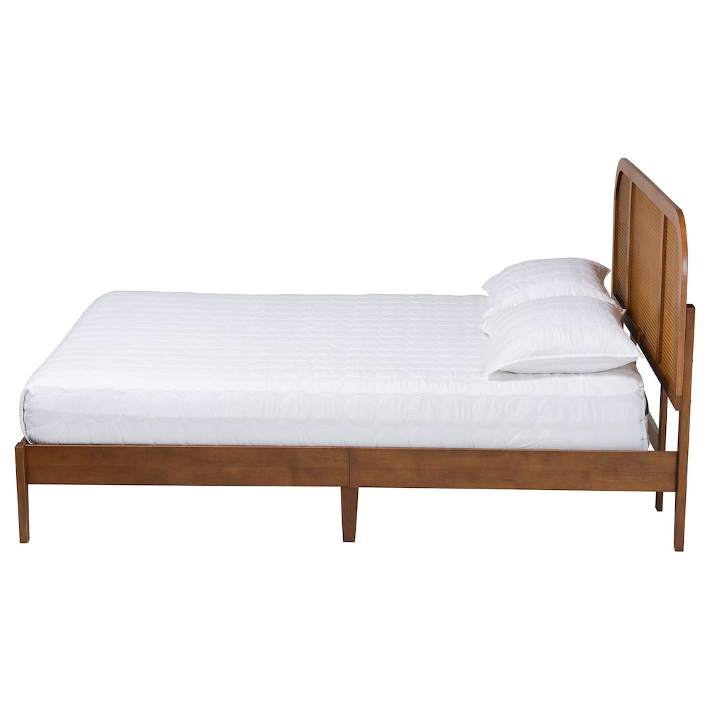 Fleur Mid-Century Woven Rattan Wood Queen Size Bed. Picture 2