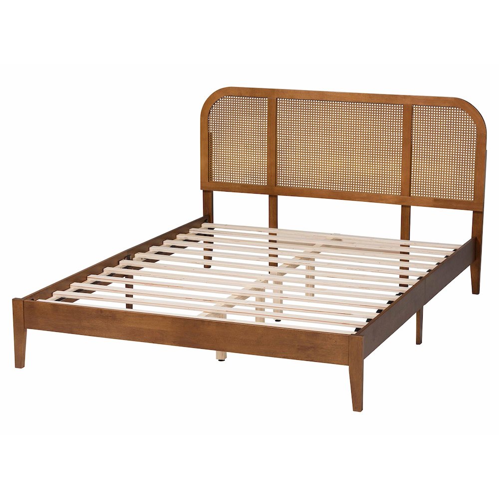 Fleur Mid-Century Woven Rattan Wood Queen Size Bed. Picture 3
