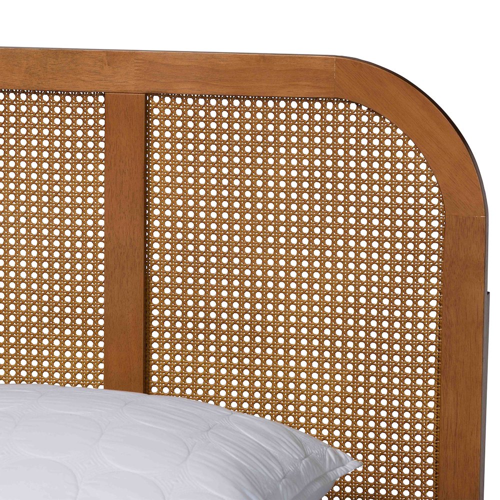 Fleur Mid-Century Woven Rattan Wood Queen Size Bed. Picture 4