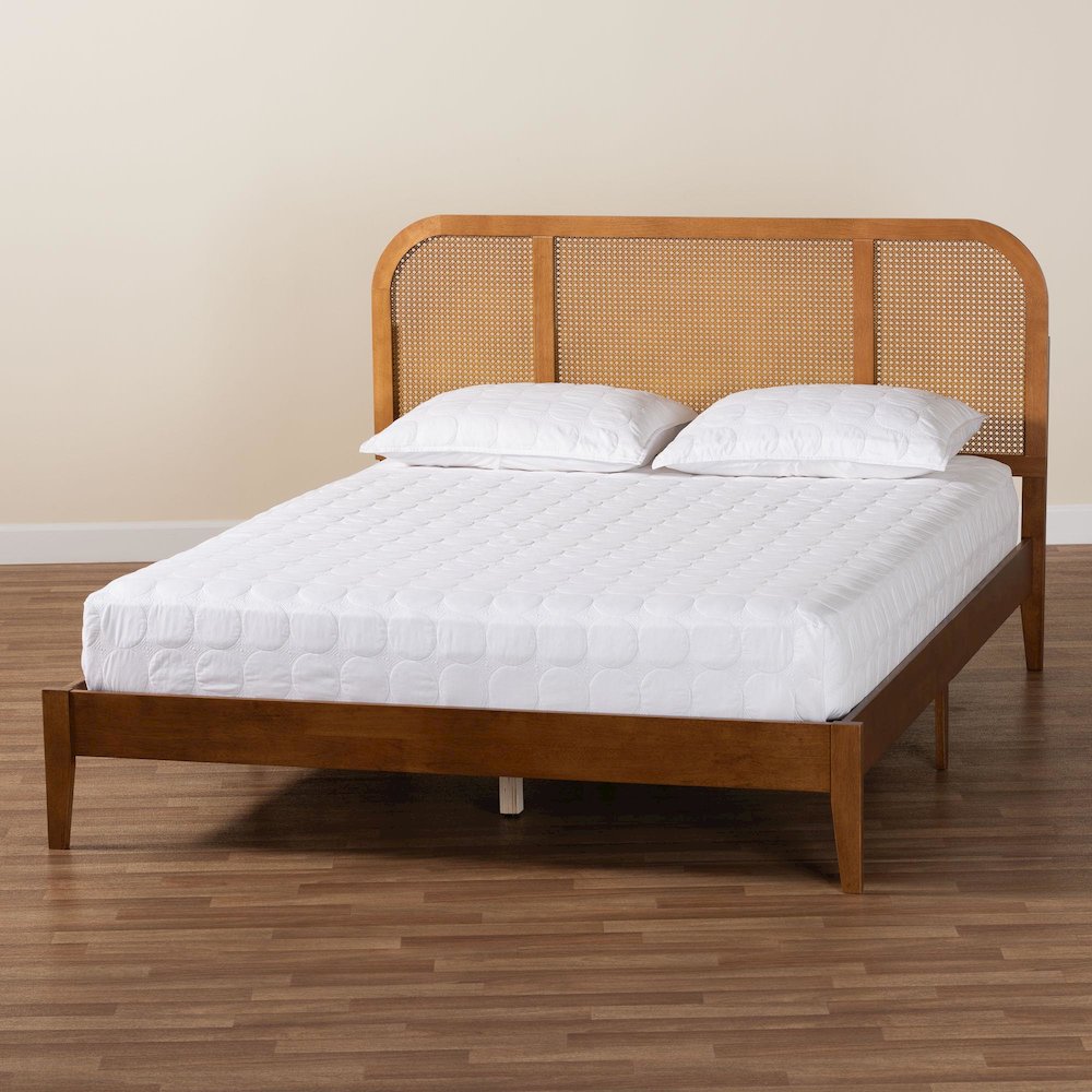 Fleur Mid-Century Woven Rattan Wood Queen Size Bed. Picture 8