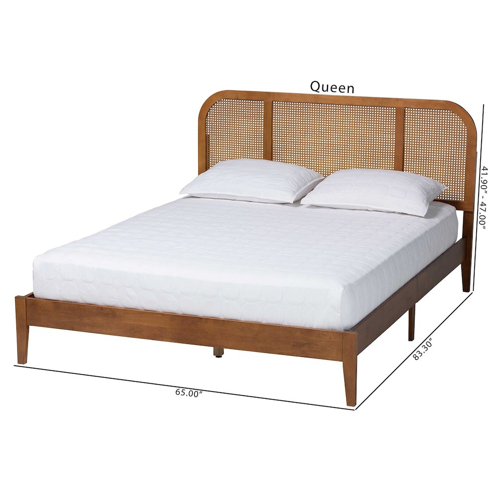 Fleur Mid-Century Woven Rattan Wood Queen Size Bed. Picture 9