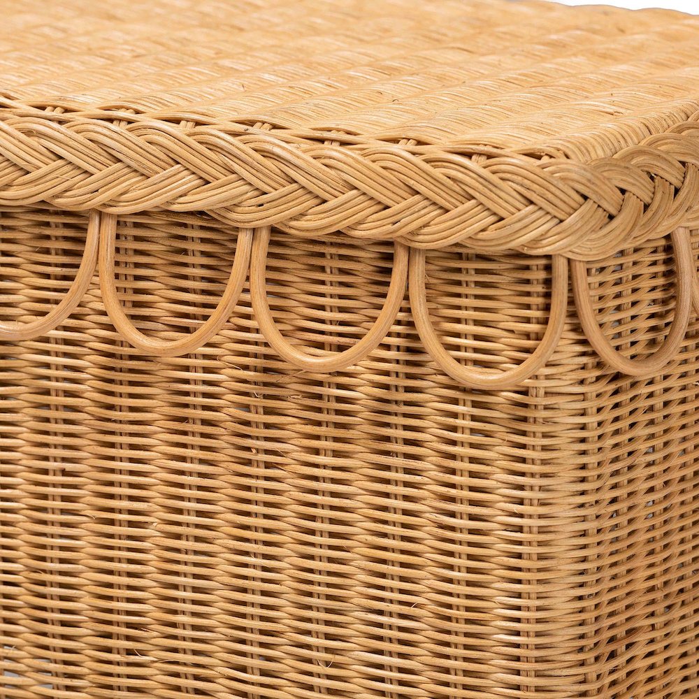 Erla Bohemian Light Honey Rattan Accent Bench with Scallop border. Picture 4