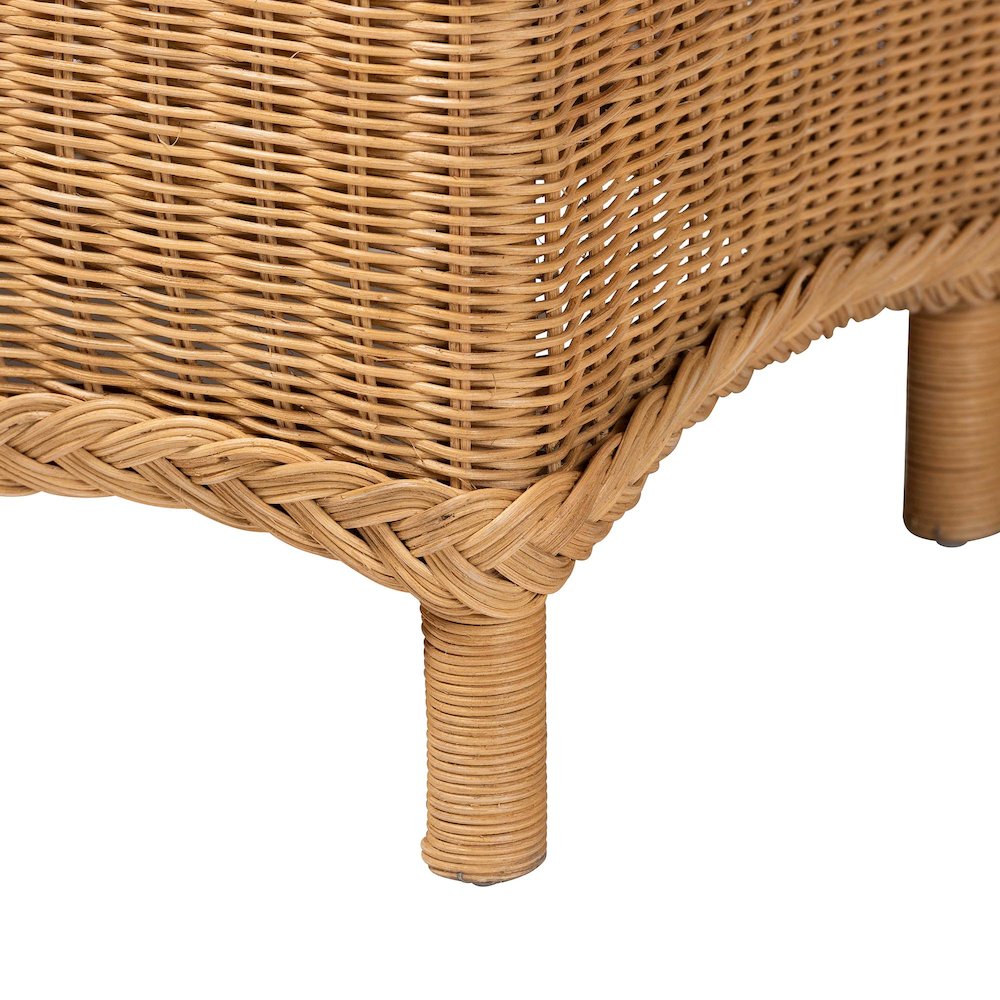 Erla Bohemian Light Honey Rattan Accent Bench with Scallop border. Picture 5