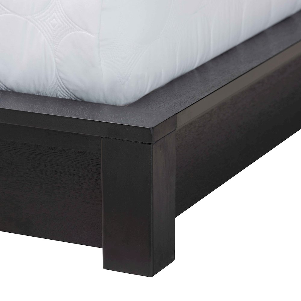 Elina Modern Ebony Black Wood Queen Size Platform Bed with Built-In Shelves. Picture 5