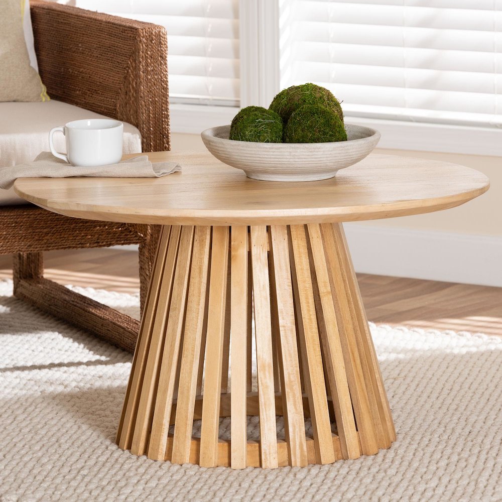 Caribic Modern Slatted Acacia Wood Coffee Table. Picture 4