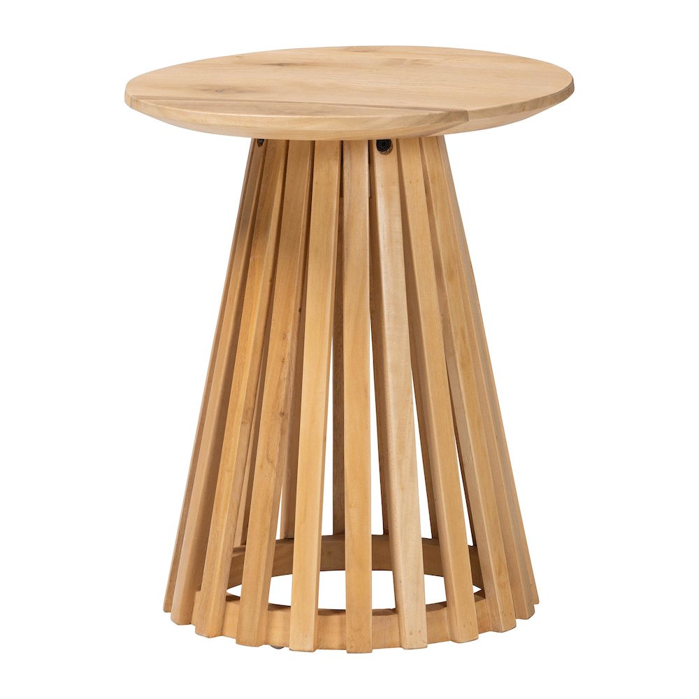 Caribic Modern Slatted Acacia Wood End Table. Picture 1
