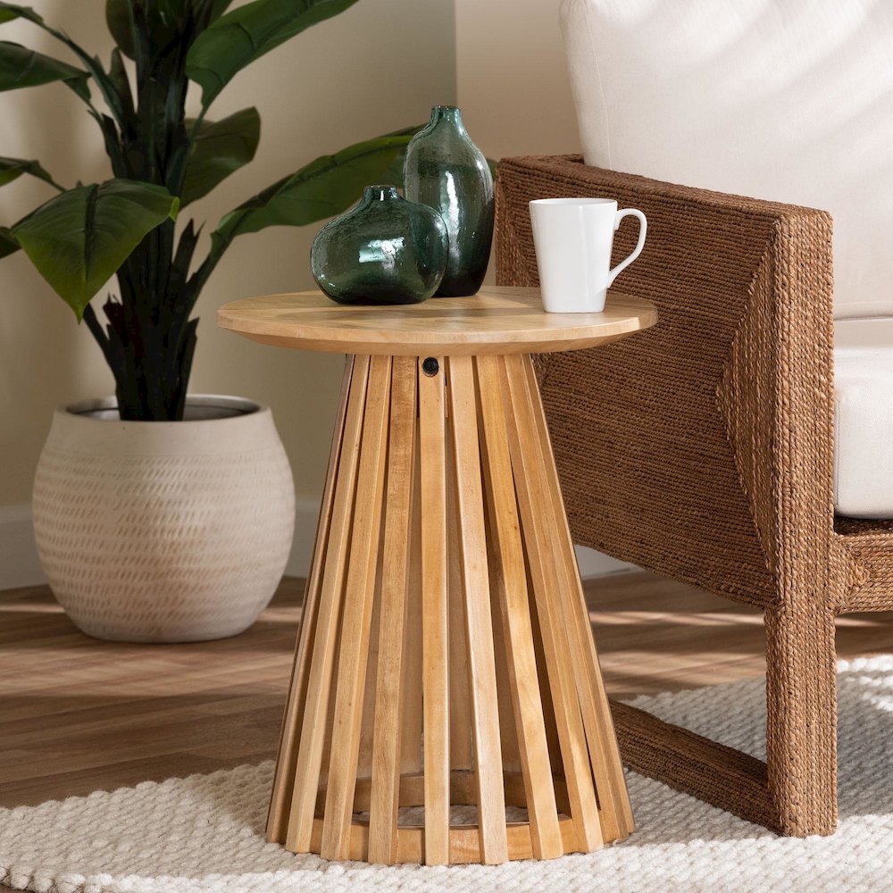 Caribic Modern Slatted Acacia Wood End Table. Picture 5
