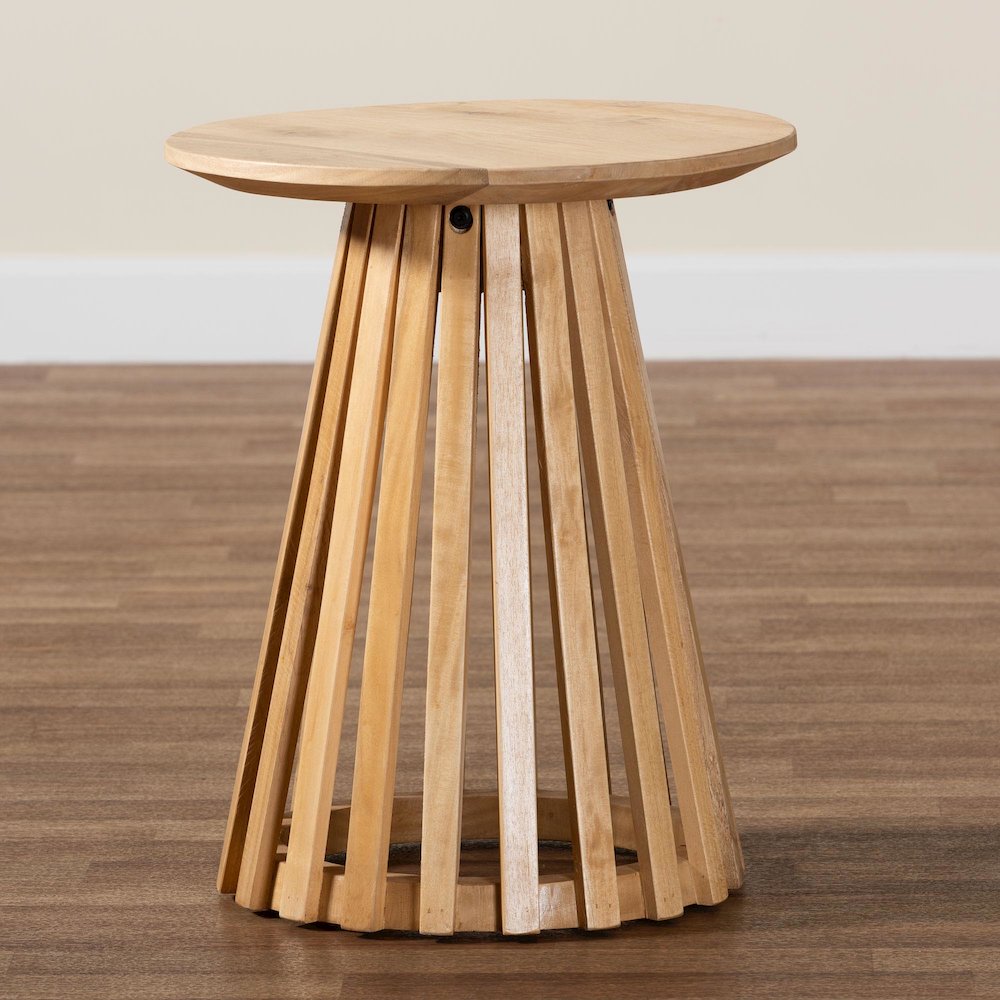 Caribic Modern Slatted Acacia Wood End Table. Picture 6