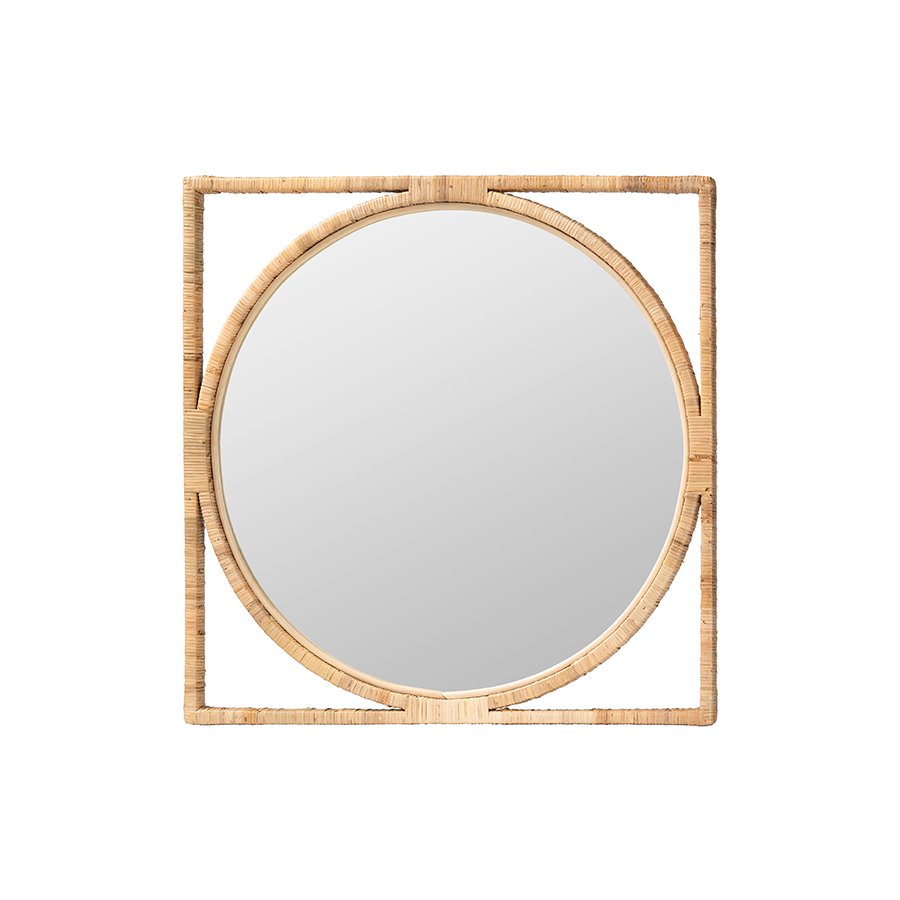 Bayan Japandi Natural Rattan Wall Mirror. Picture 1