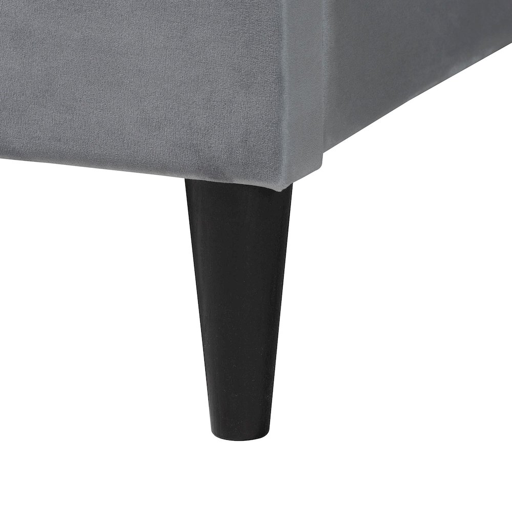 Payne Modern Glam Grey Velvet and Dark Brown Wood Queen Bed. Picture 5