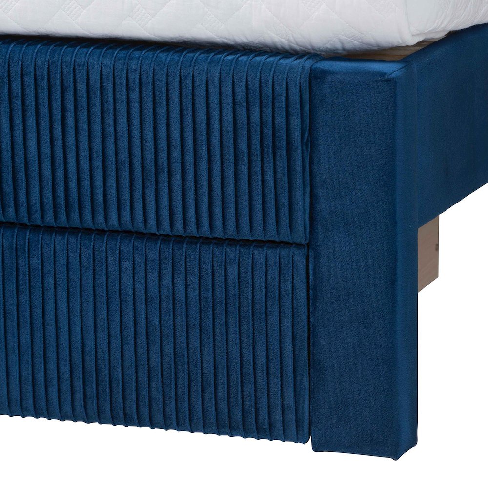 Elora Modern Navy Blue Pleated Velvet Queen Size Storage Bed. Picture 7