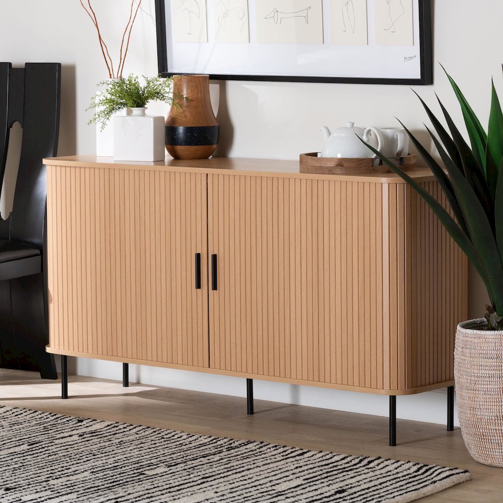 Baxton Studio Lucia Fluted Wood Sideboard - Mid-Century Modern Buffet Cabinet. Picture 8