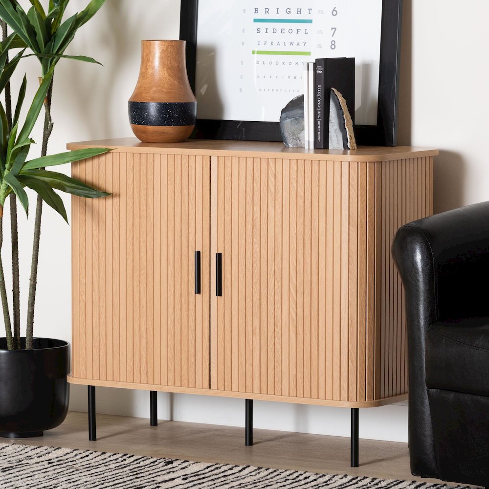 Baxton Studio Lucia Fluted Wood Storage Cabinet - Mid-Century Modern Sideboard. Picture 8
