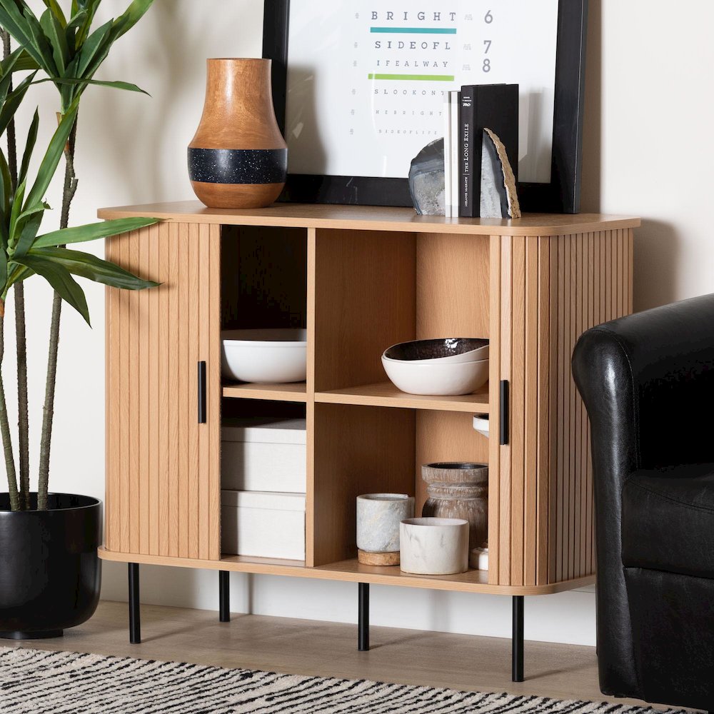 Baxton Studio Lucia Fluted Wood Storage Cabinet - Mid-Century Modern Sideboard. Picture 9