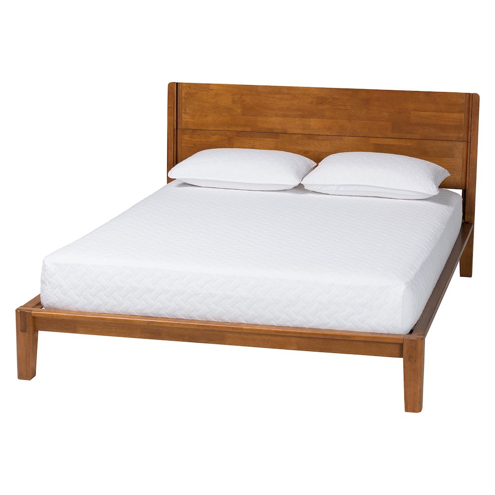 Aldith Japandi Walnut Brown Toolless Assembly Queen Platform Bed. Picture 1