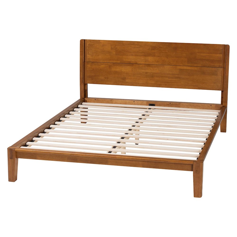Aldith Japandi Walnut Brown Toolless Assembly Queen Platform Bed. Picture 3