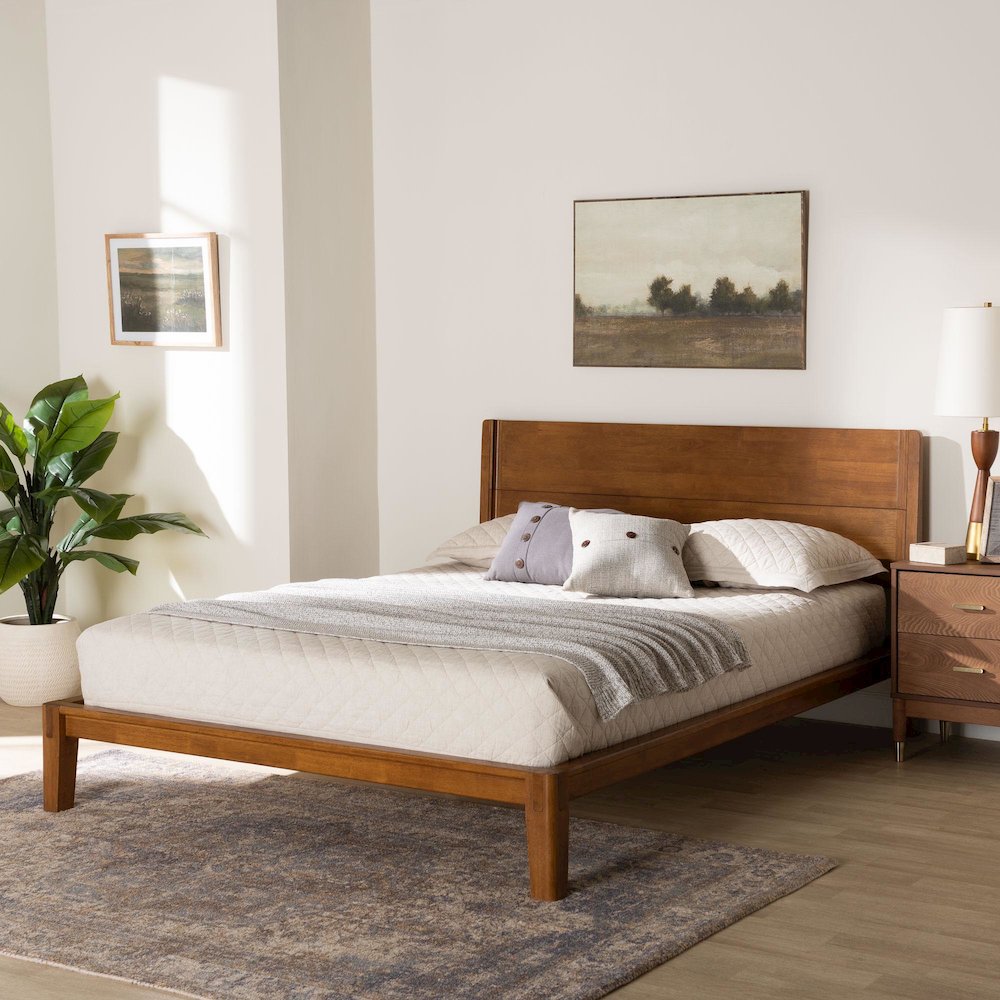 Aldith Japandi Walnut Brown Toolless Assembly Queen Platform Bed. Picture 7
