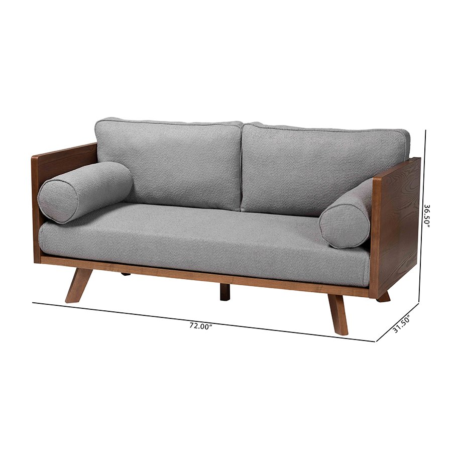 Uriel Mid-Century Modern Grey Boucle Fabric Sofa. Picture 11