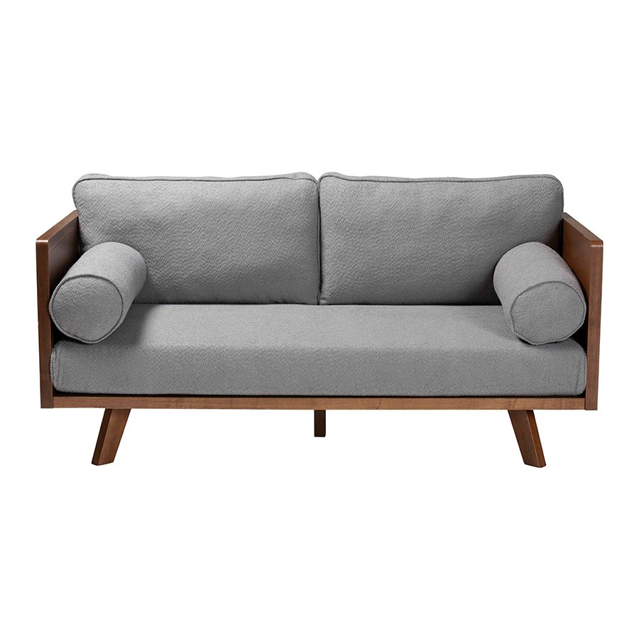 Uriel Mid-Century Modern Grey Boucle Fabric Sofa. Picture 2