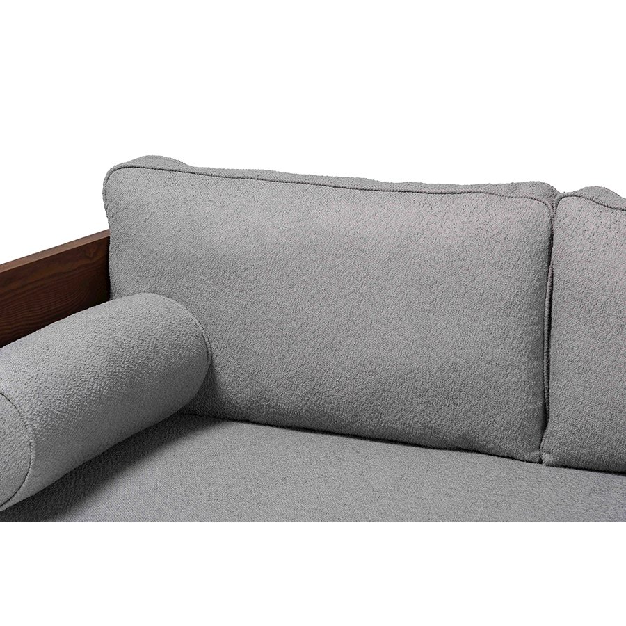 Uriel Mid-Century Modern Grey Boucle Fabric Sofa. Picture 5