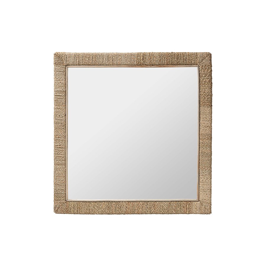 Geralyn Japandi Natural Seagrass Square Wall Mirror. Picture 1