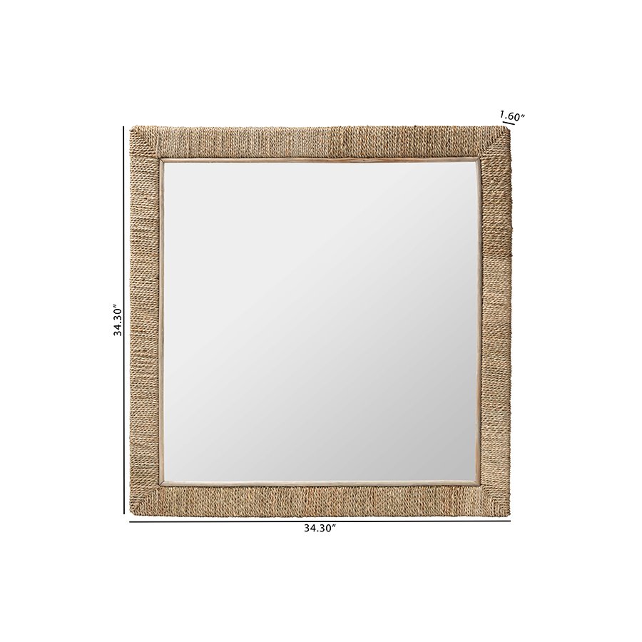 Geralyn Japandi Natural Seagrass Square Wall Mirror. Picture 4