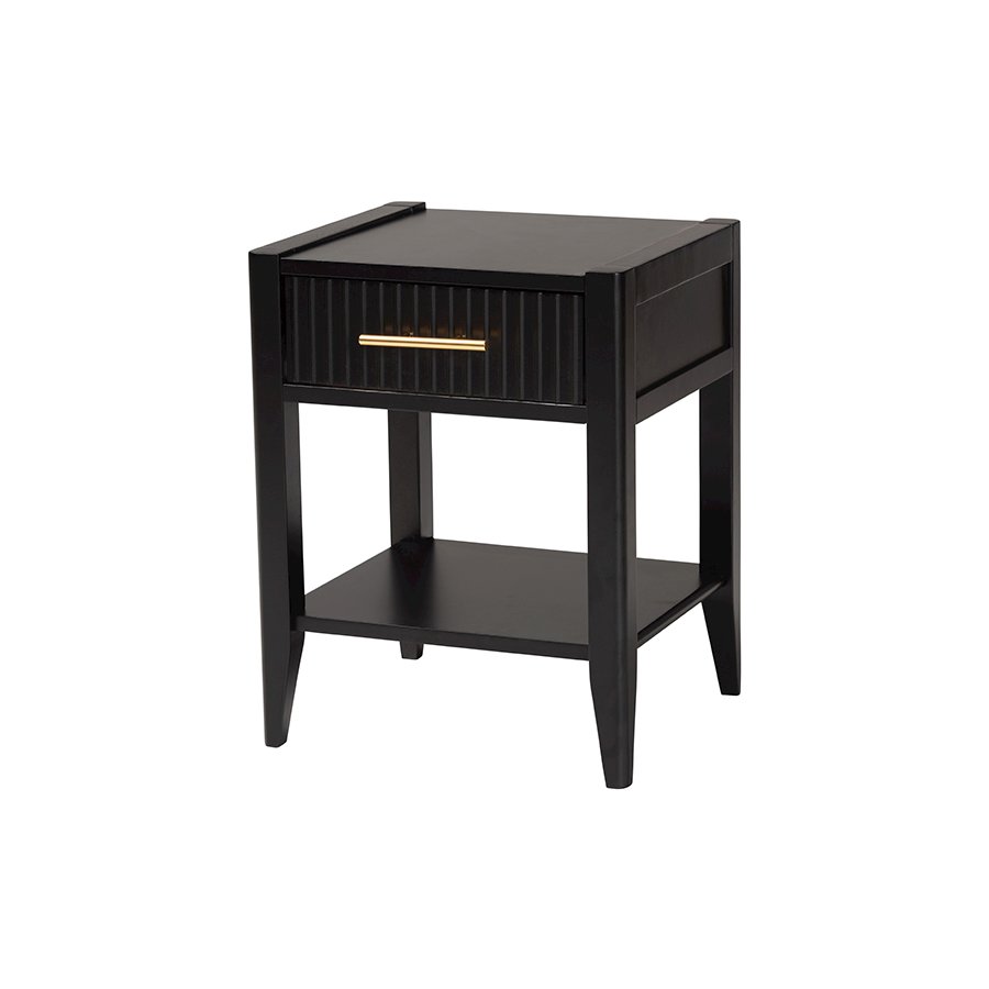 Primrose Mid-Century Black Fluted Wood King Size 4-Piece Canopy Bedroom Set. Picture 4