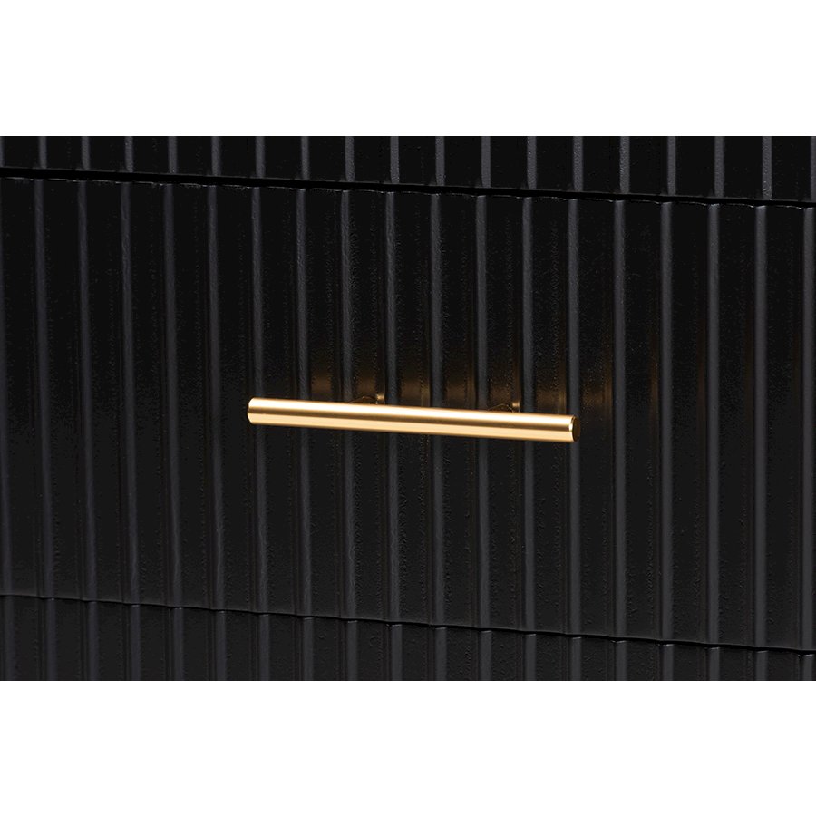 Primrose Mid-Century Black Fluted Wood King Size 4-Piece Canopy Bedroom Set. Picture 6