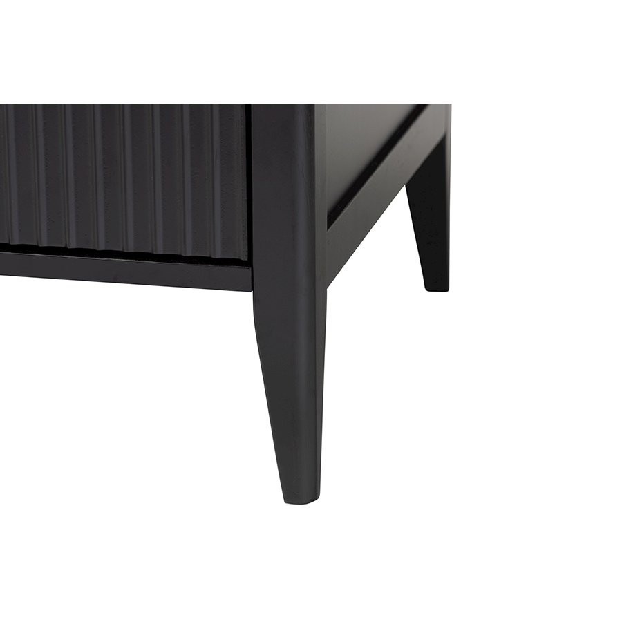 Primrose Mid-Century Black Fluted Wood King Size 4-Piece Canopy Bedroom Set. Picture 7