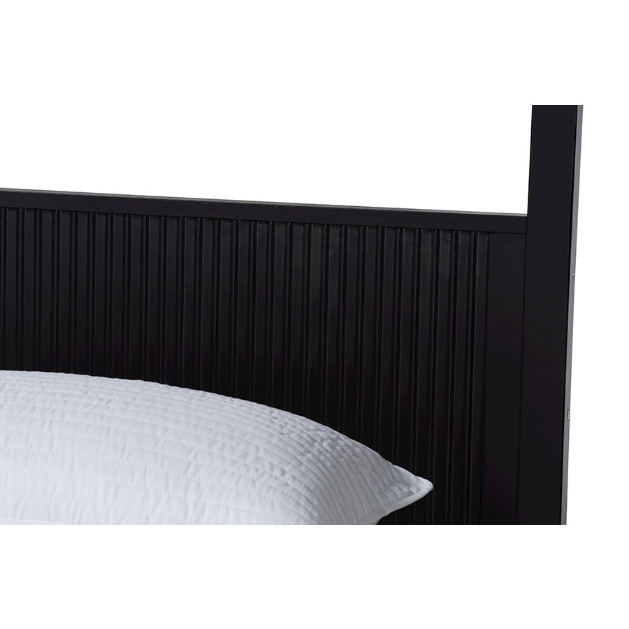 Primrose Mid-Century Black Fluted Wood King Size 4-Piece Canopy Bedroom Set. Picture 8
