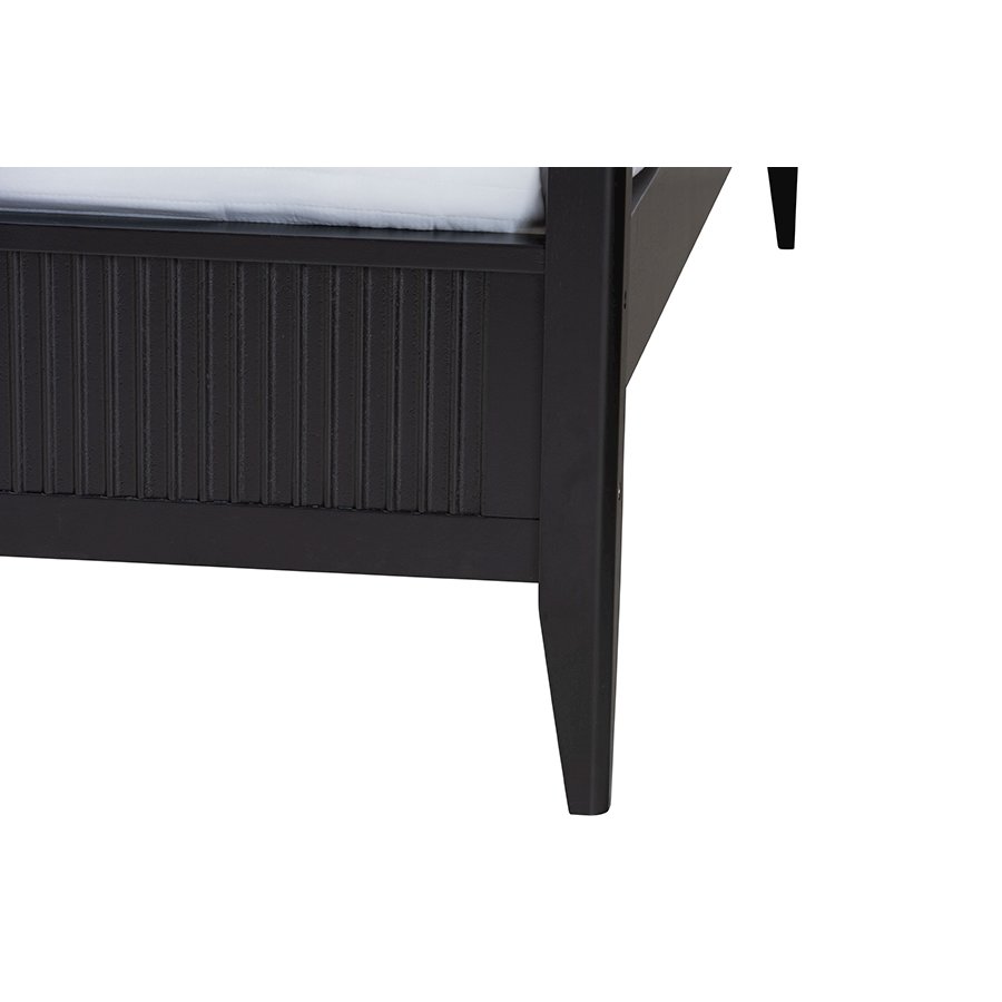 Primrose Mid-Century Black Fluted Wood King Size 4-Piece Canopy Bedroom Set. Picture 9