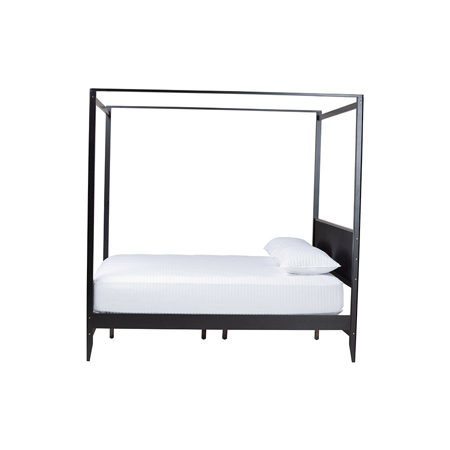 Primrose Mid-Century Black Fluted Wood King Size Canopy Bed. Picture 2