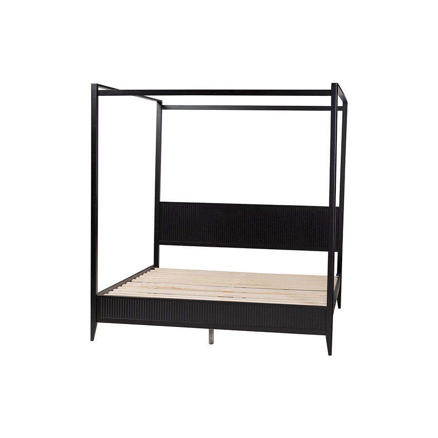 Primrose Mid-Century Black Fluted Wood King Size Canopy Bed. Picture 3
