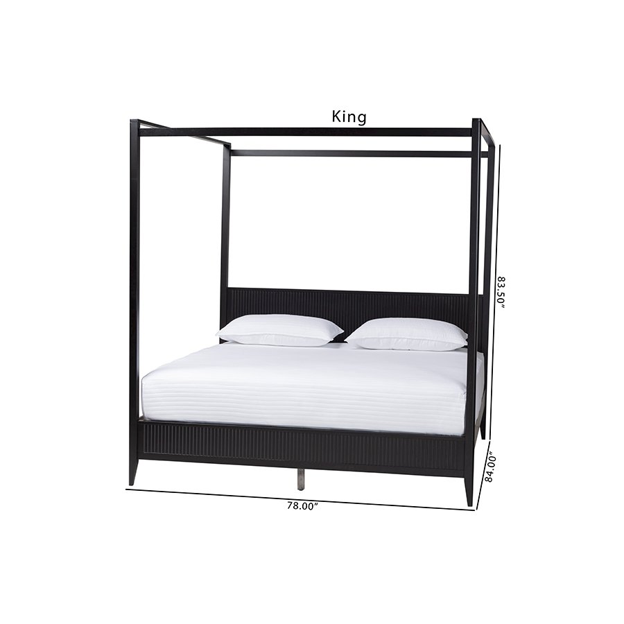 Primrose Mid-Century Black Fluted Wood King Size Canopy Bed. Picture 9