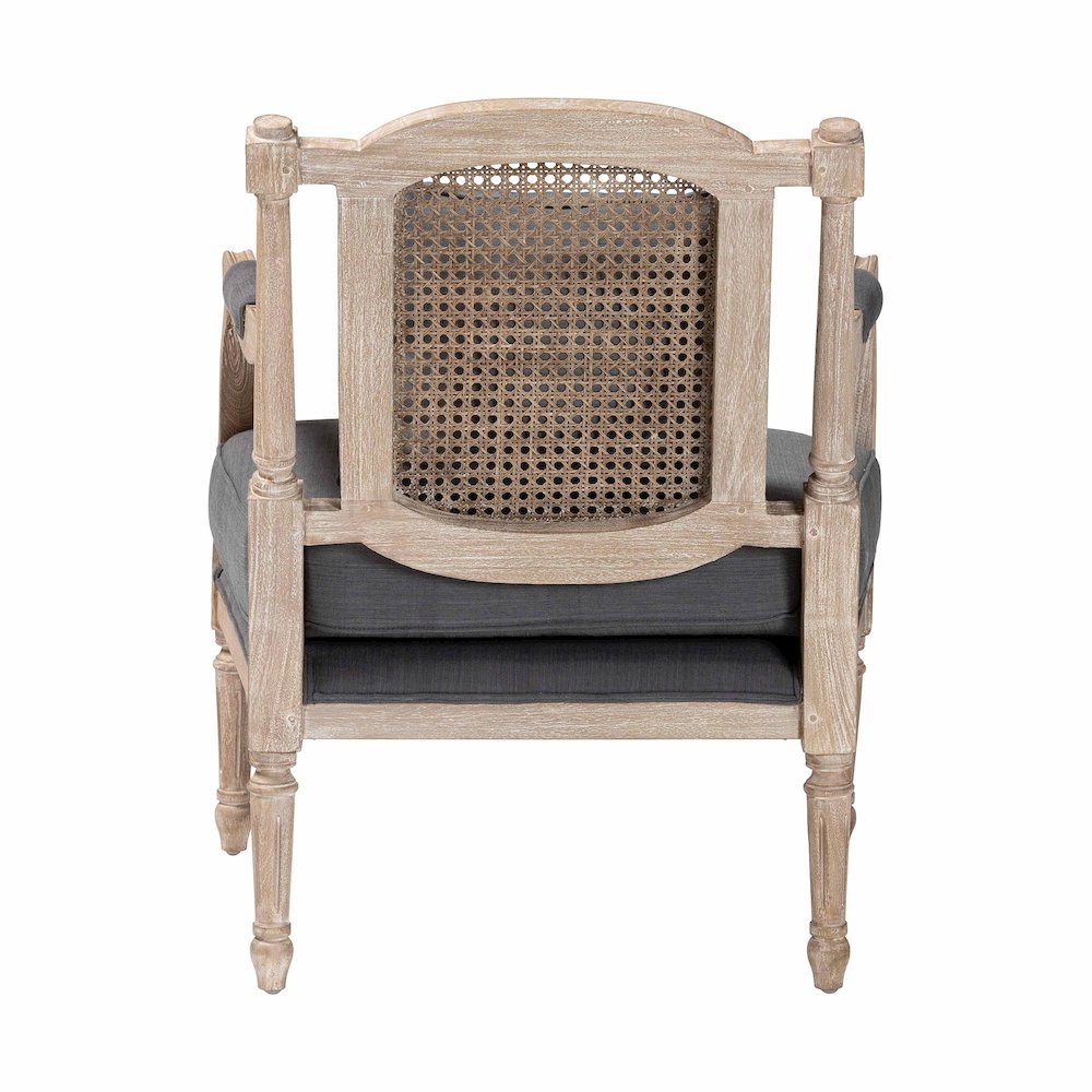 Clemence French Provincial Grey Fabric Whitewashed Mahogany Wood Armchair. Picture 4