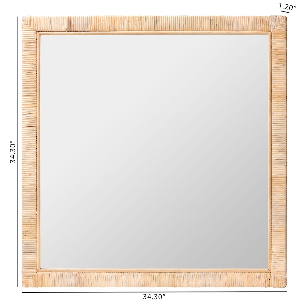 Lankston Bohemian Natural Rattan Square Accent Wall Mirror. Picture 4