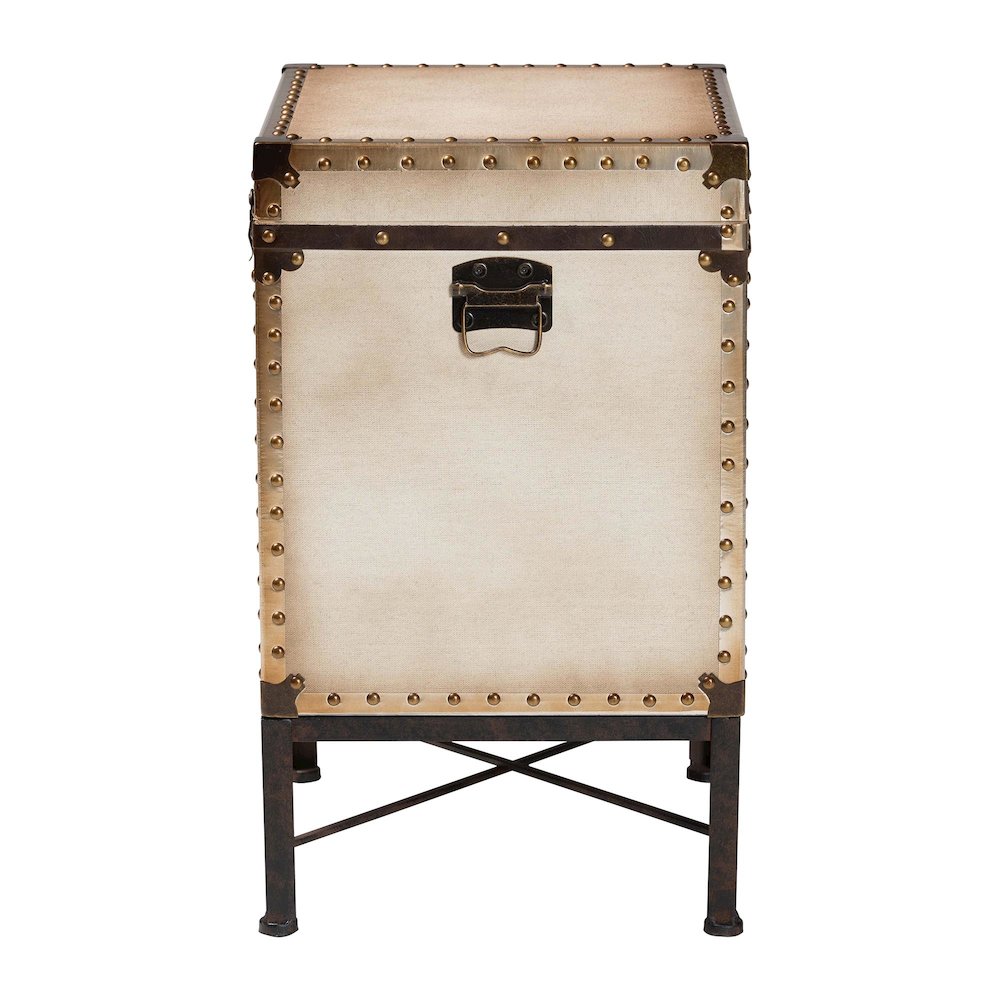 Laura Vintage White Canvas Lift-Top Trunk End Table. Picture 4