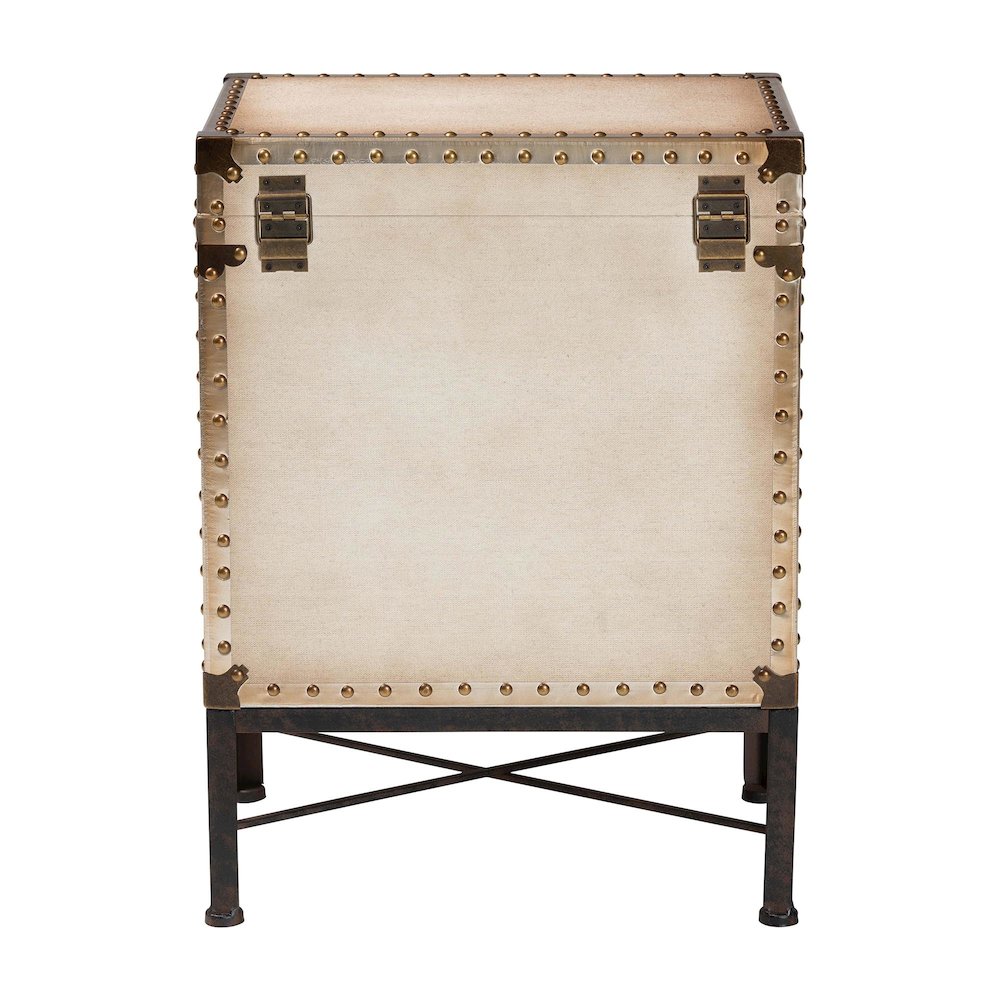 Laura Vintage White Canvas Lift-Top Trunk End Table. Picture 5