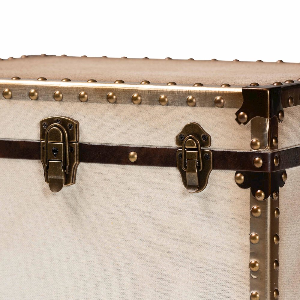 Laura Vintage White Canvas Lift-Top Trunk End Table. Picture 6
